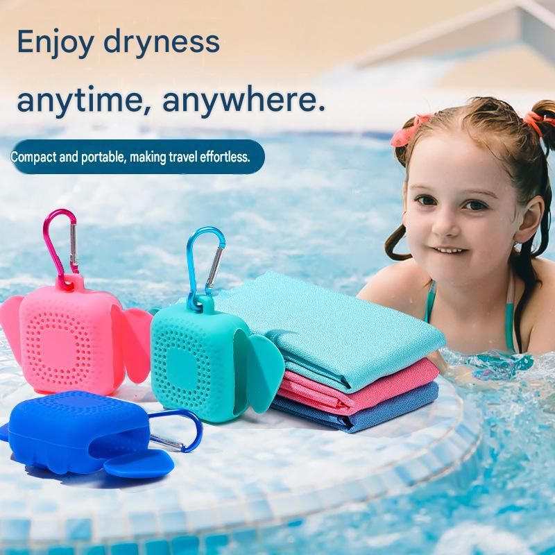 Purple Portable Quick Dry Towel with Elephant Storage Box - Microfiber Cooling Sports Sweat Towel with Silicone Case for Gym Swimming Travel — image 3