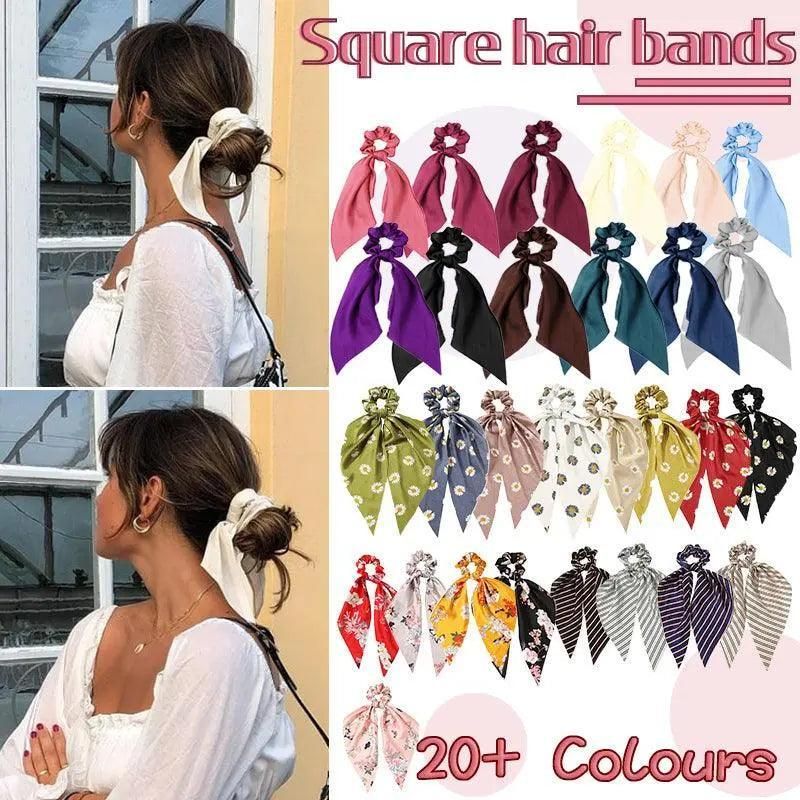 Chiffon Ponytail Scarf Bow Elastic Hair Rope Tie Scrunchies Ribbon Hair Bands - Grey — image 2