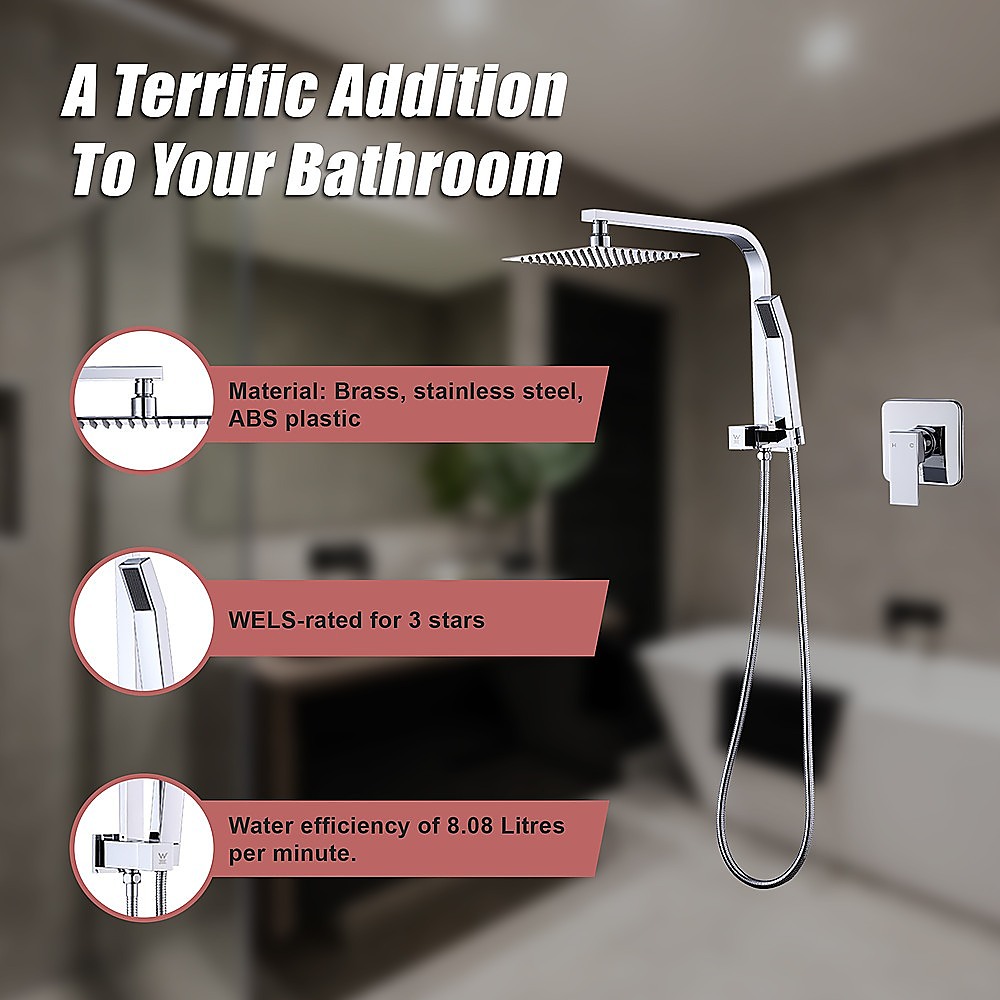 WELS 8" Rain Shower Head Set Square Dual Heads Faucet High Pressure With Mixer โ image 6