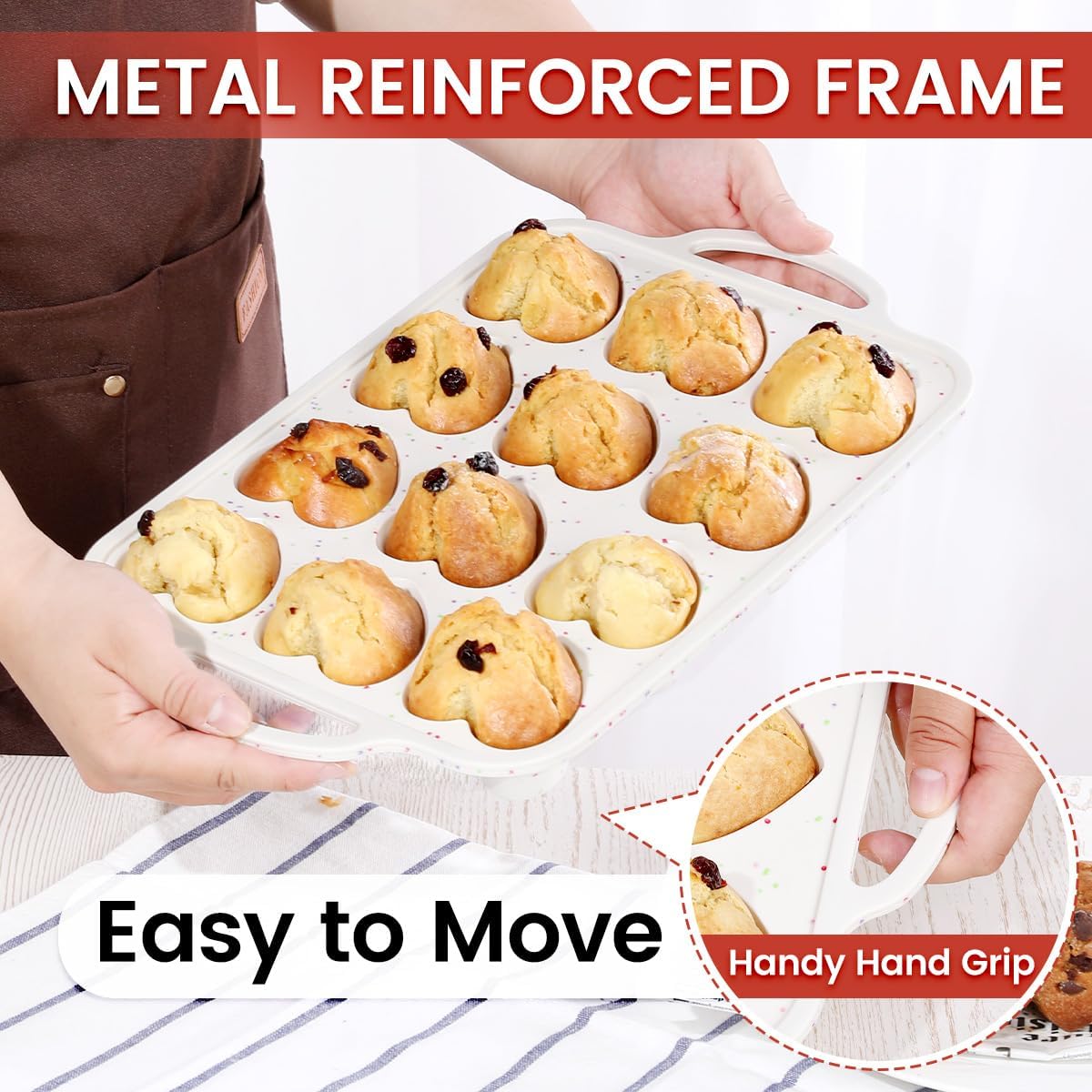 Heart Shaped Silicone Muffin Pan, Metal Reinforced Frame 12 Cups Molds for Valentine's Day Baking Muffins, Cupcakes, Tartlets, Egg Bites, Chocolate Muffin โ image 4