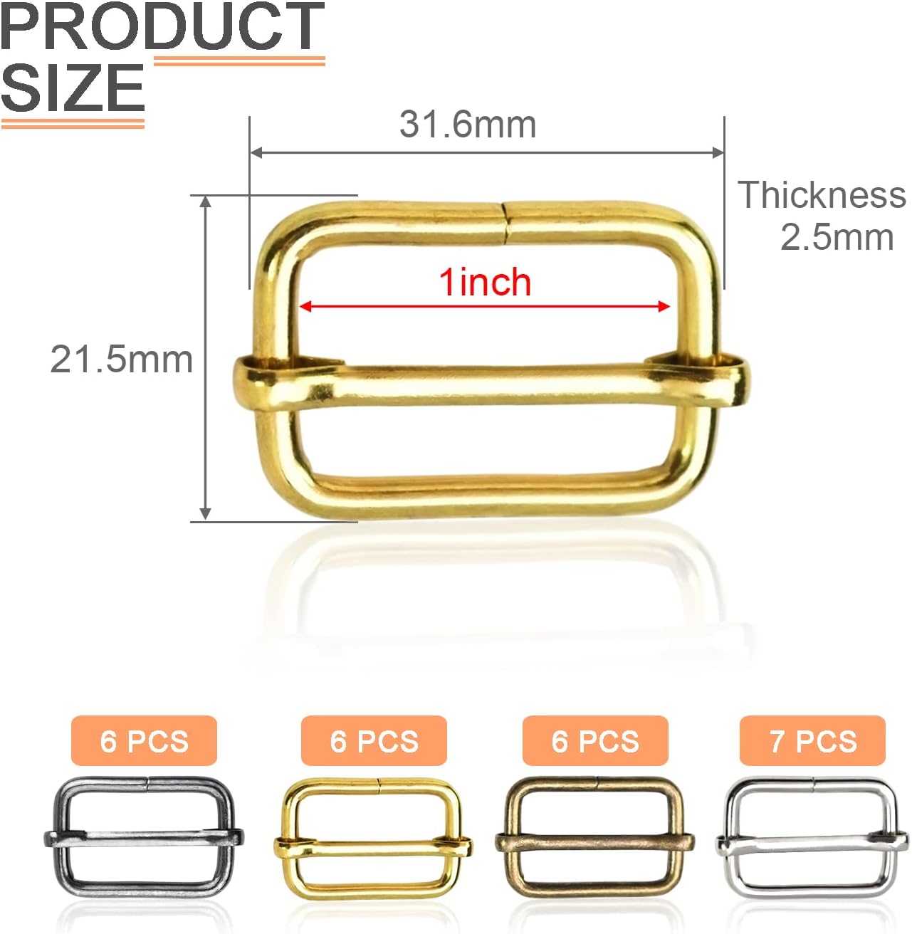 CooBigo 25 Pack 1 Inch Metal Adjustable Slide Buckles Tri-Glide Rectangle Adjuster Suspender Strap Slider for Purse Bag Hardware Making Supplies Backpack — image 2