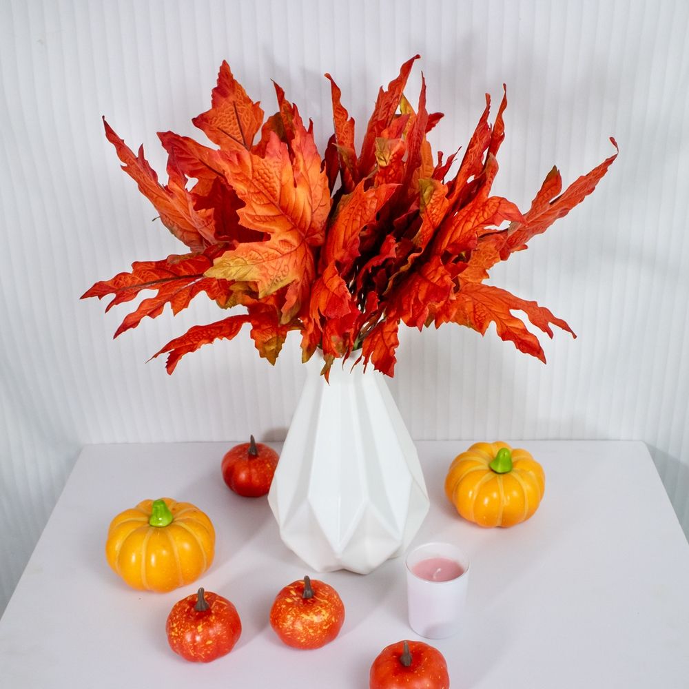 10 Pcs Thanksgiving Artificial Maple Leaves Branches Mixed Fall Leaves Stems Fake Bushes Orange Maple Leaf Stems for Table Centerpieces Thanksgiving Festival Autumn Home Decor Not Included Vase
