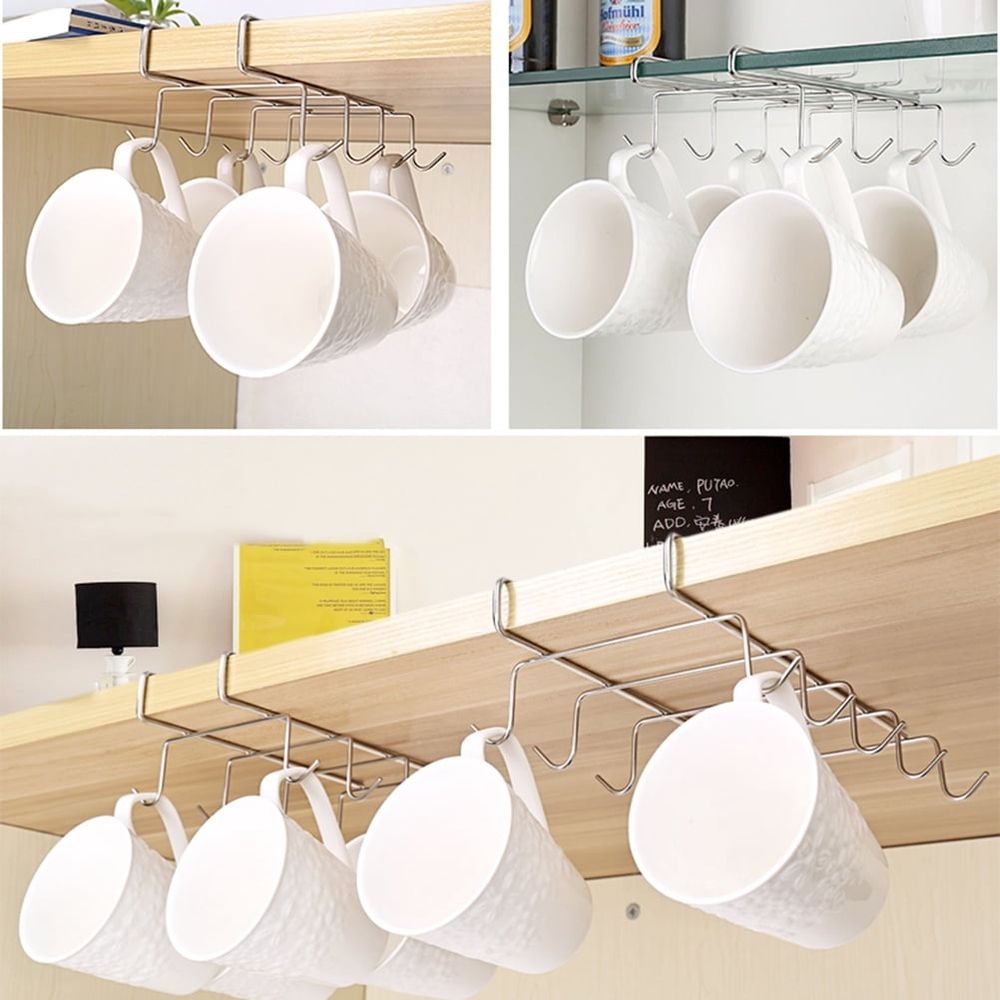 Space-Saving Metal Shelf Rack with Coffee Mug Hanger, 1 Pack, Kitchen Storage Organizer