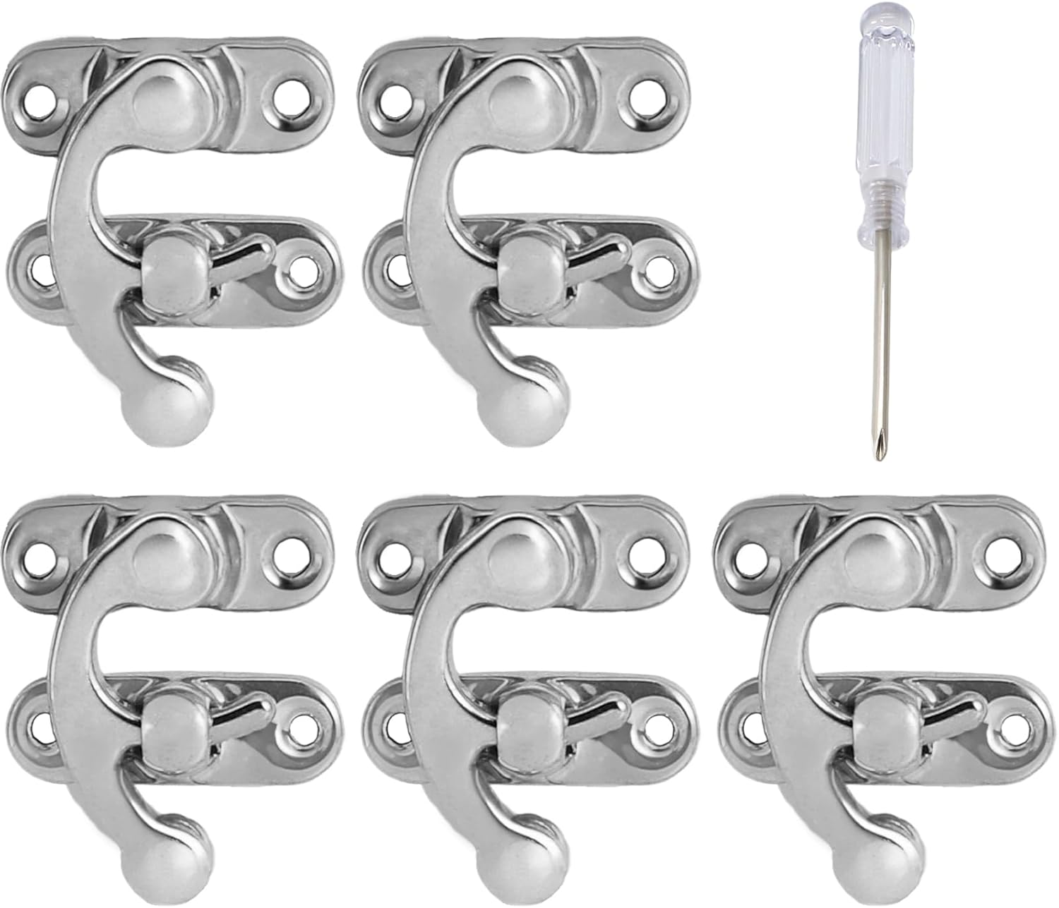 Biaungdo 5pcs Retro Vintage Style Swing Bag Clasp Closure Lock Latch for Furniture Wooden Box Jewelry Case Silver Tone with Mounting Screw & Screwdriver, 33 x