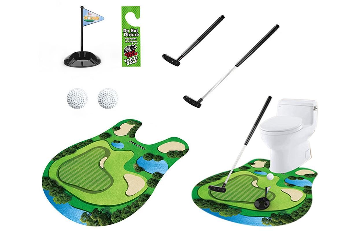 Toilet Golf Game Toilet Golf Toys Set with Practice Mat Golf Club 2 Balls Bathroom Practice Mini Golf in Restroom — image 6