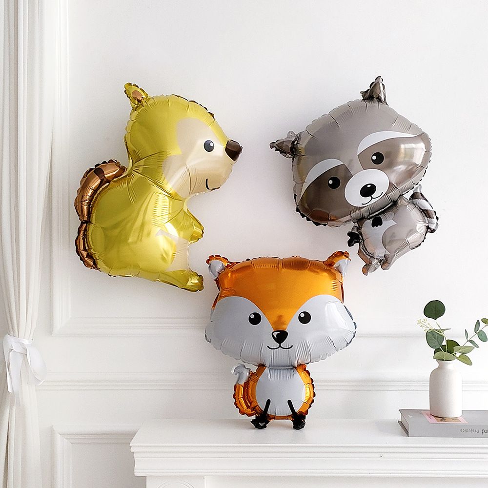 4 Pcs Giant Animal Mylar Balloons (Squirrel, Fox, Hedgehog,Raccoon) For Jungle Safari Animals Theme Birthday Decorations Kids Gift — image 4