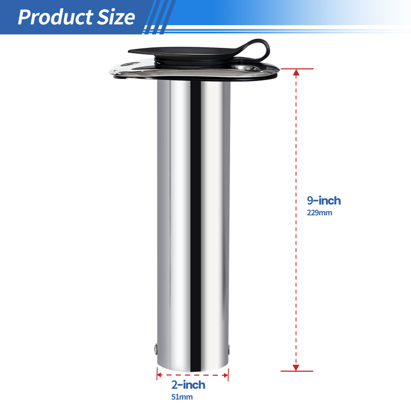 2 Pcs Stainless Steel Flush Mount Rod Holder 30°, Marine Fishing Rod Holder with PVC Liner & Drain Hole, Boat Built-in Rod Mount for Yacht, Vessel, Kayak — image 3