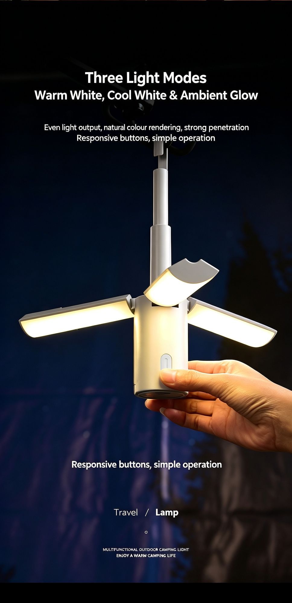 Multifunctional Foldable Camping Light, Waterproof Tent Ceiling Lamp, Christmas & Halloween Backyard Party Decor Light, Hanging & Handheld Dual‑use Outdoor — image 3