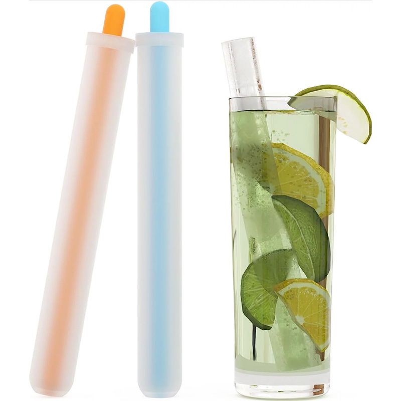 2 Pcs Reusable Ice Straw Molds for Drinks, DIY Drinking Straw Mold Water Bottle Ice Straw Stick BPA Free Silicone Ice Cubes โ image 2
