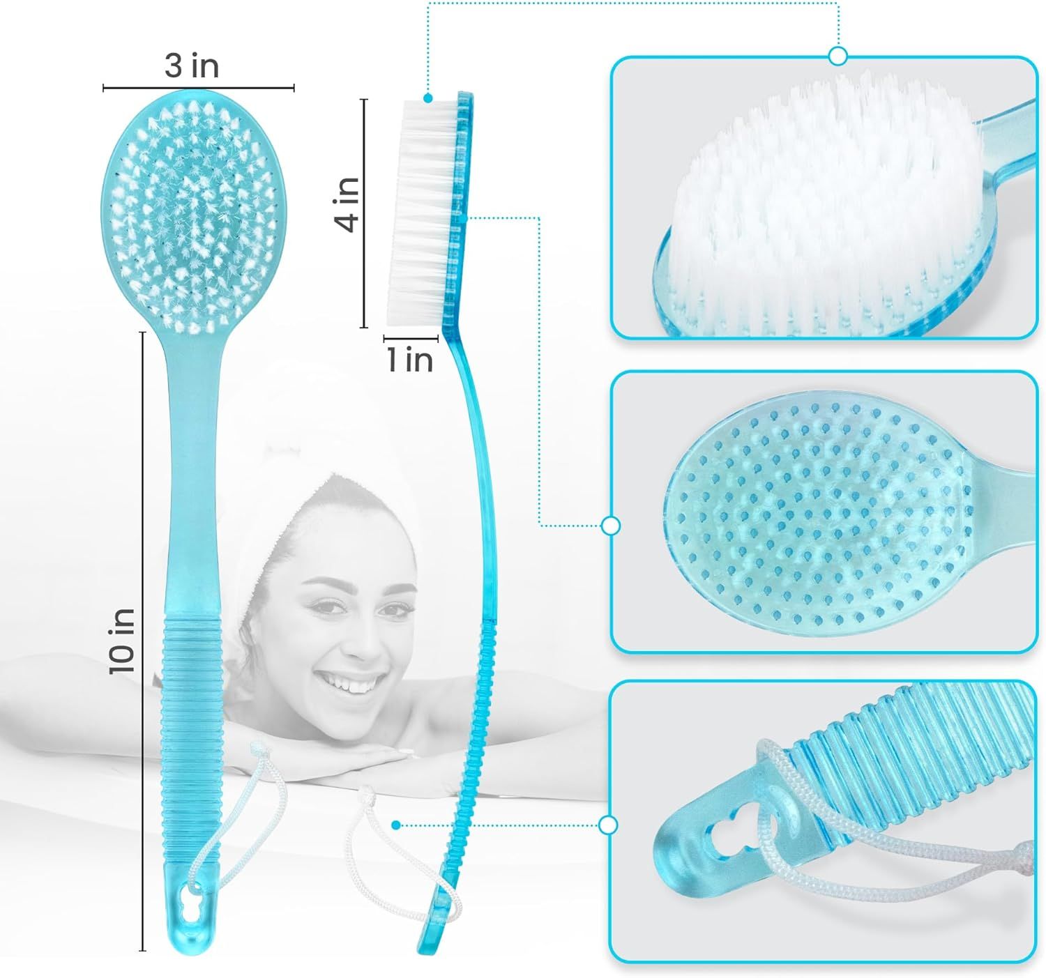 (Random Color, 1 Pack) Bath Brush with Bristles, Long Handle for Exfoliating Back, Body, and Feet, Bath and Shower Scrubber โ image 6