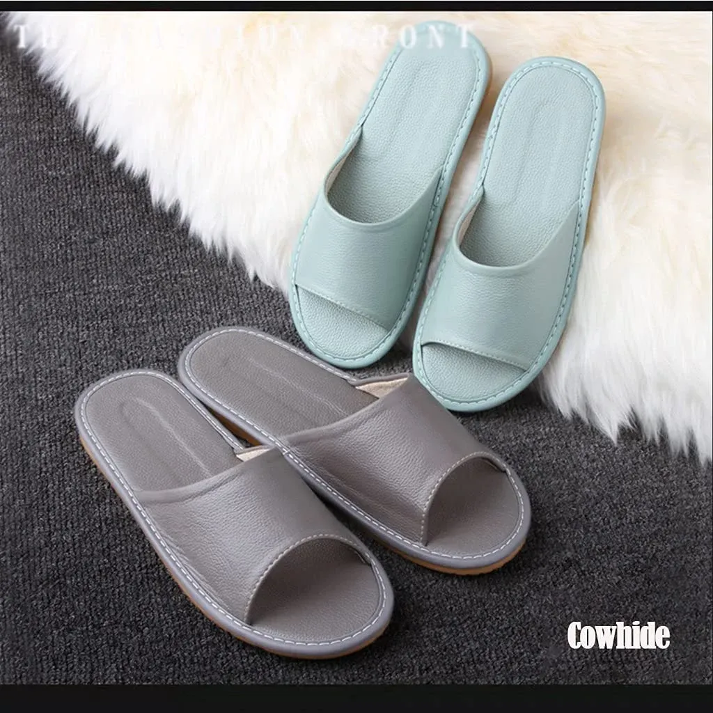 Black Leather Open Toe Slippers, Non Slip Indoor House Sandals for Men Women, EUR37-38 โ image 2