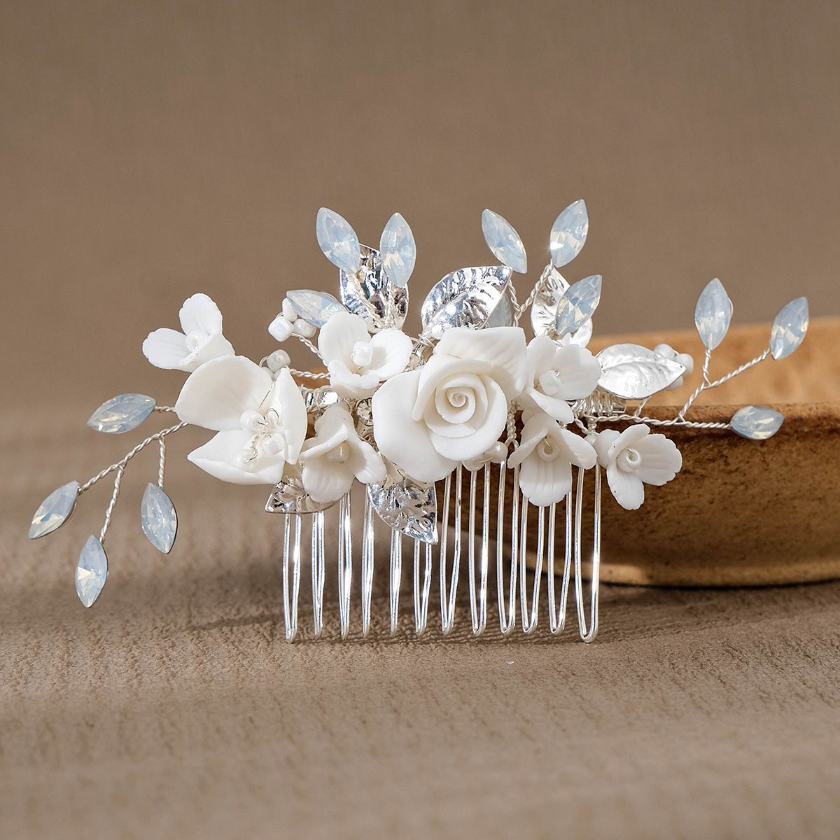 Wedding Hair Comb Silver Small Side Comb Blue Crystal Bridal Hair Piece Hair Jewelry Bridal Hair Accessories for Women and Girls — image 2