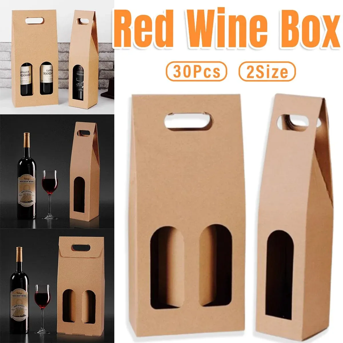 30pcs Kraft Paper Wine Box for Gift Packaging Portable Wine Bottle Storage Box - Single โ image 2