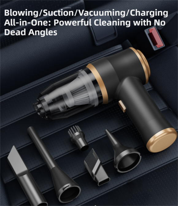 4-in1 Blue Wireless Compact Handheld Car Vacuum Cleaner & Air Duster with 5 Nozzles/Brushes- 5300 Pa High Power Blower/Suction Tool for Auto, Home & โ image 4