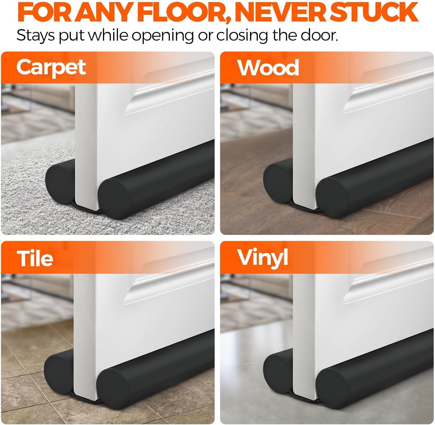 Door Draft Stopper Weather Stripping for Bottom of Window Breeze Blocker Adjustable Sweeps, Black 37 inch — image 3