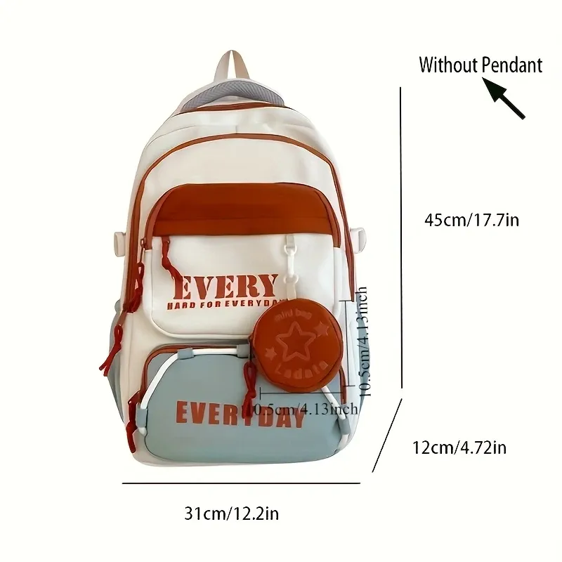 Color-Block Multi-Functional Backpack | Letter Print, Large Capacity & Splash-Resistant, Main Compartment Fits Laptop, Bonus Mini Coin Pouch, Versatile for โ image 4