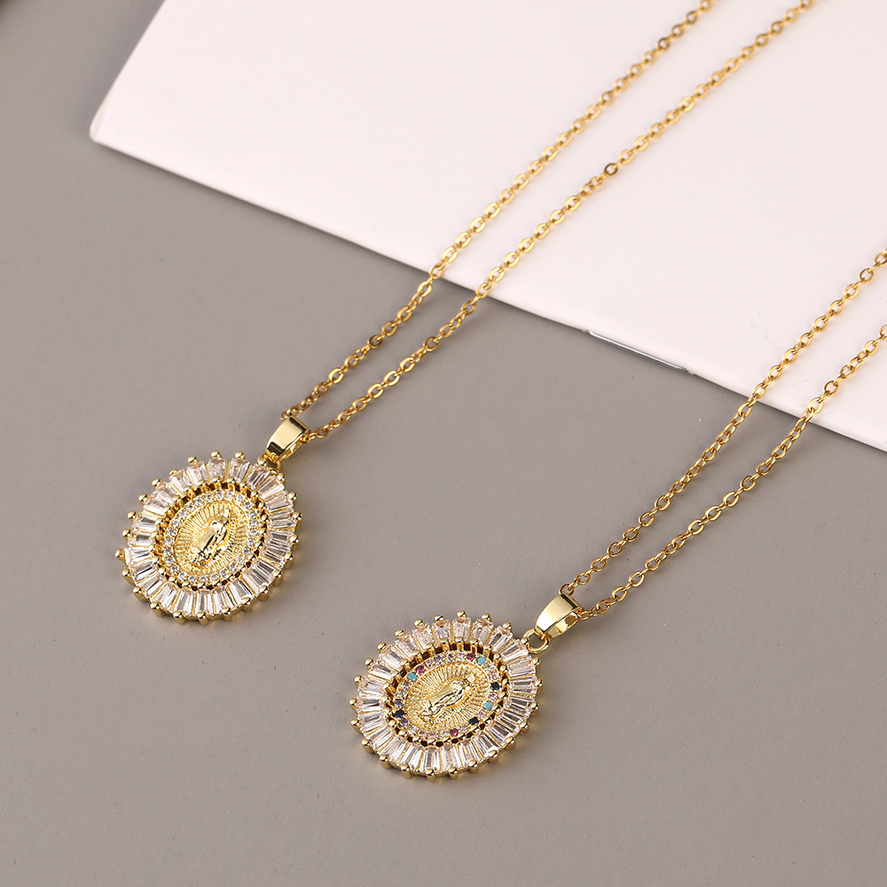 European & American Fashion Geometric Square Pendant Necklace Set – Rose Gold Plated Copper with Zirconia, 2-Piece Layered Lockbone Chain