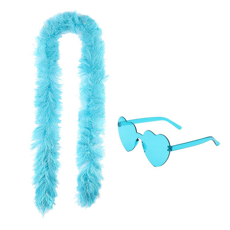 6PCS Festival Party Costume Accessories Set: Heart Shaped Sunglasses and 1.5M Feather Boas - Yellow & Green & Blue Carnival Dress Up Kit, Colour Coordinated โ image 4