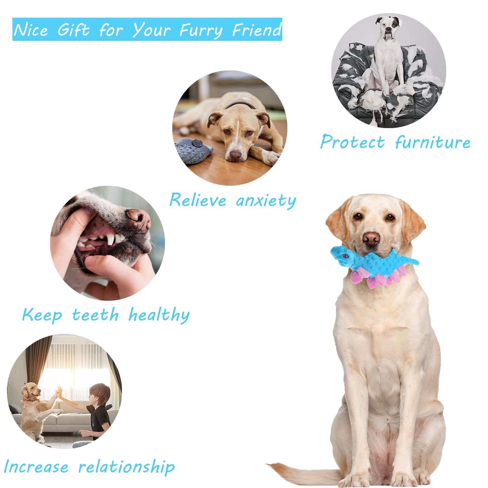Squeaky Dog Toys for Puppy -No Stuffing Durable Plush Dog Toy with Crinkle Paper, Interactive Dog Toys with Elastic Ball, 3 Pcs — image 3