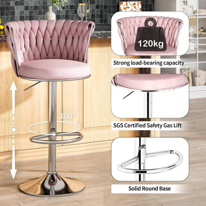 SERENITà Modern Silver Swivel Upholstered Velvet Adjustable Height Counter Stool with Metal Frame Pink (Set of 2) — image 2