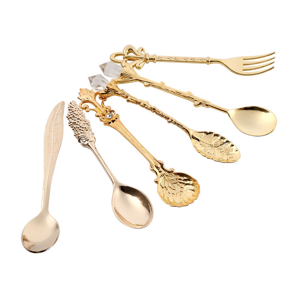 6Pcs/Set Retro Royal Style Metal Mini Coffee Spoons and Fork Kitchen Fruit Accessories Golden โ image 2