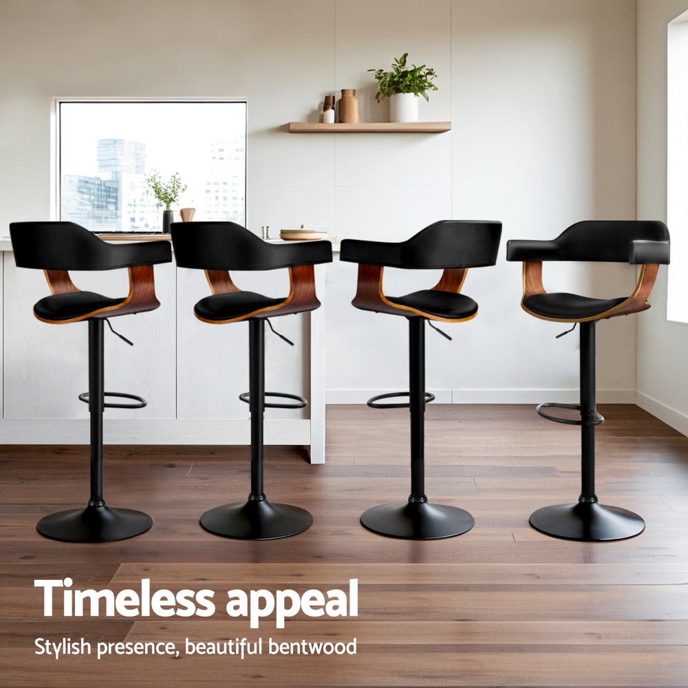 Artiss 4x Bar Stools Gas Lift Leather w/Armrest All Black — image 6