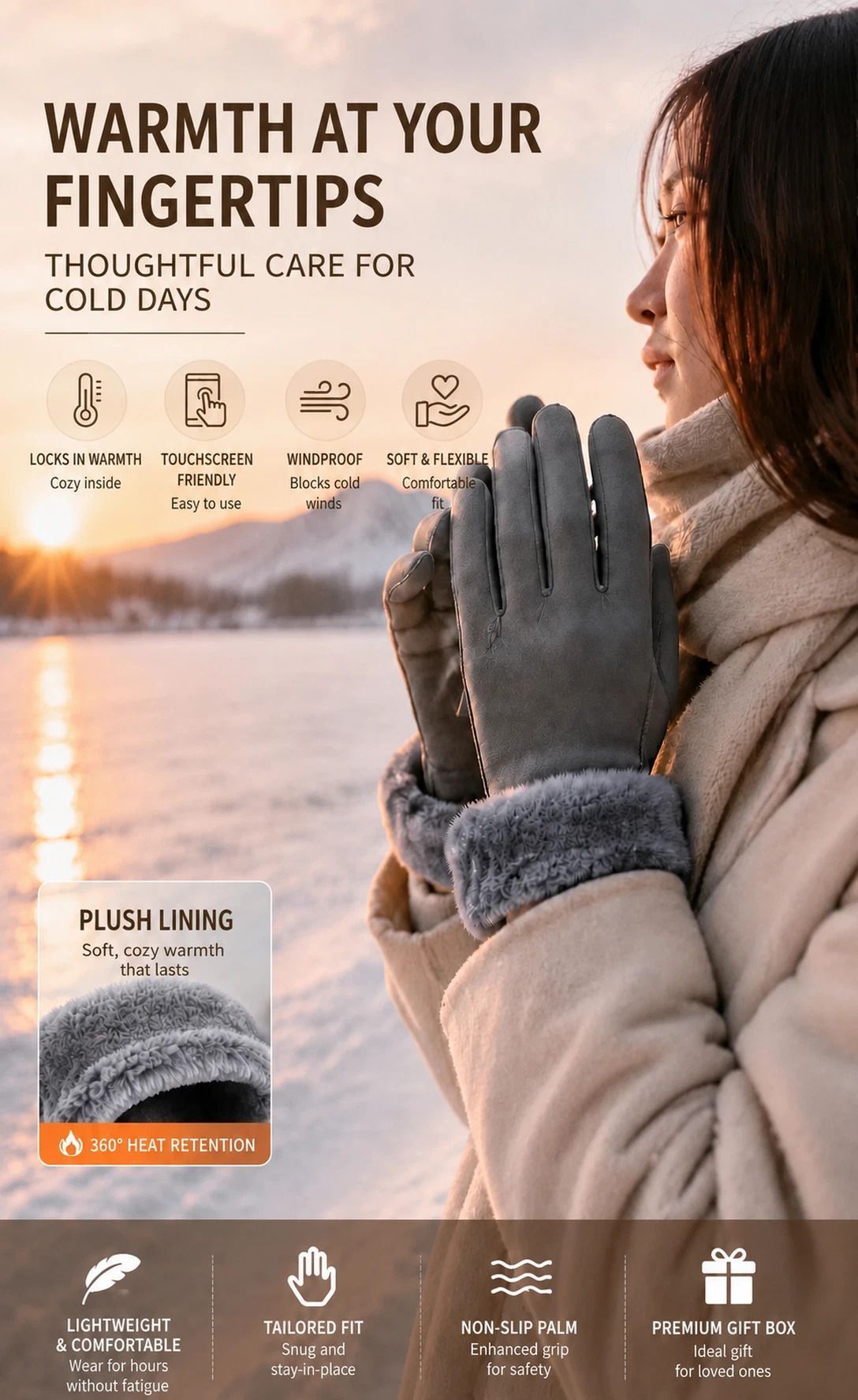 Black 3 Stripes Women's Windproof Thermal Cycling Gloves — image 3