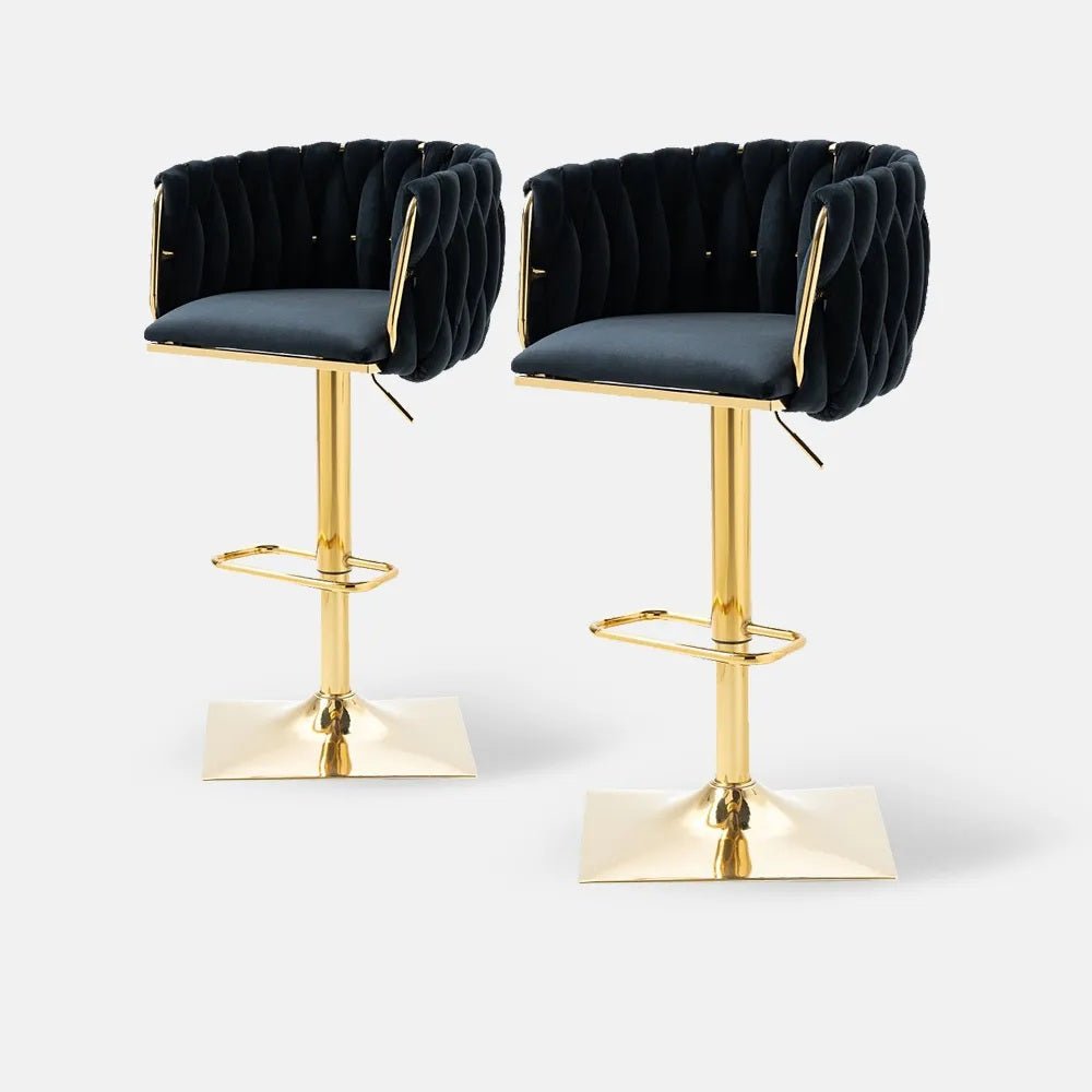 SERENITà Modern Velvet Breakfast Bar Stools Swivel Barstools Adjustable Counter Stools with Backrest Set of 2 Black — image 2
