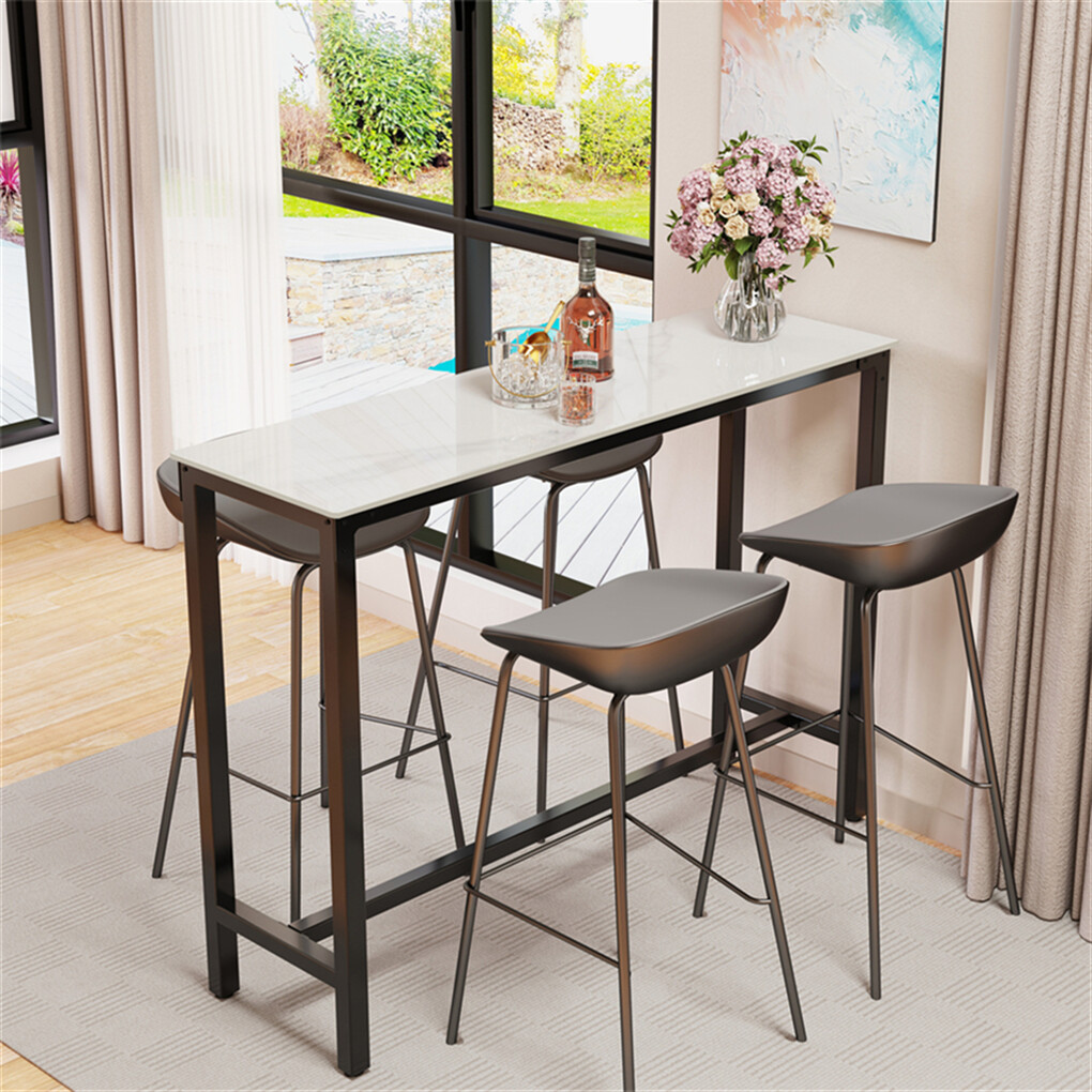 Xxl Marble Kitchen Bar Table Counter Breakfast Dining Table W/ Thicken Metal Leg