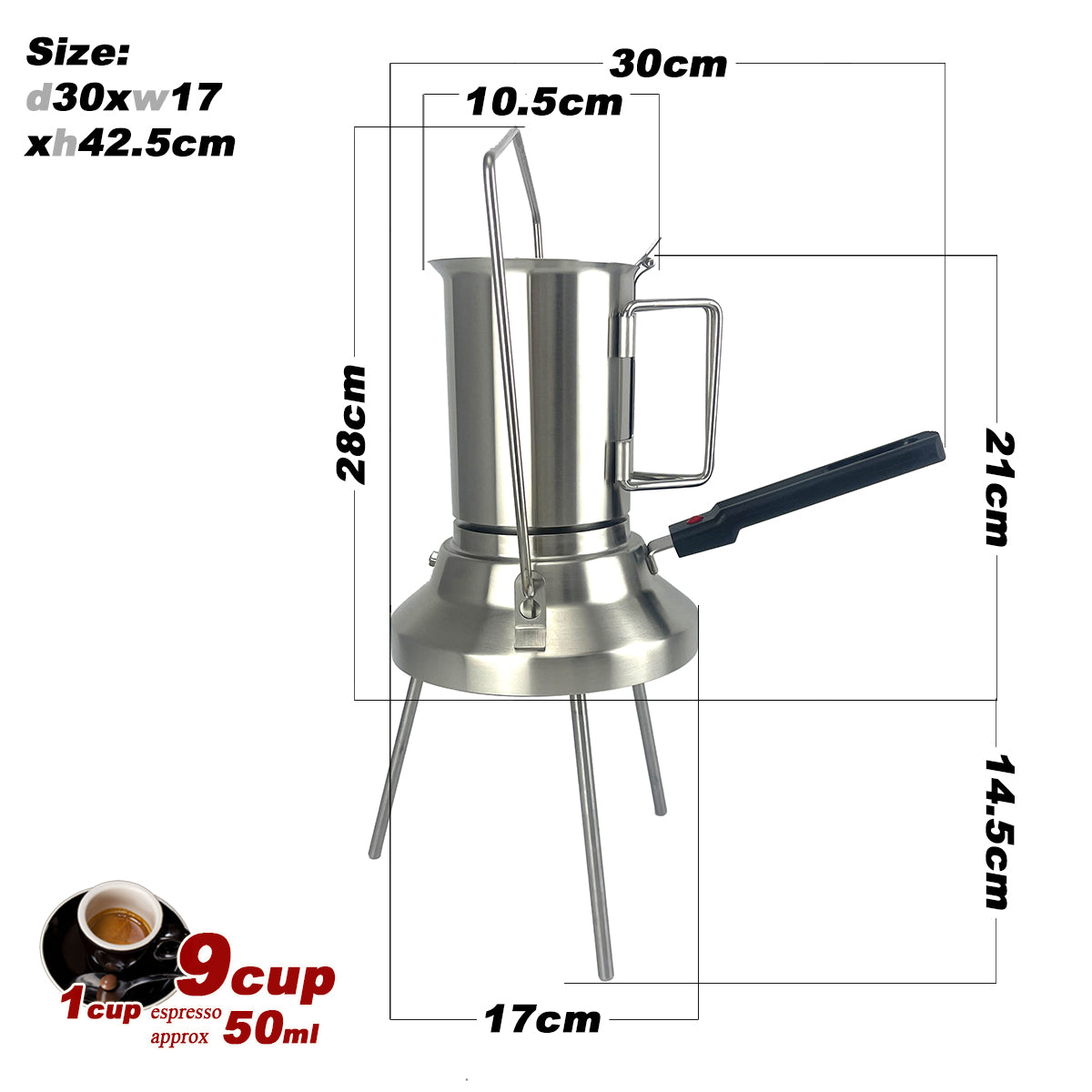 2 In 1 Camping Stainless Steel 9Cup Pot Moka Coffee Maker Italian Espresso Kettle 2024 NEW MODLE — image 5