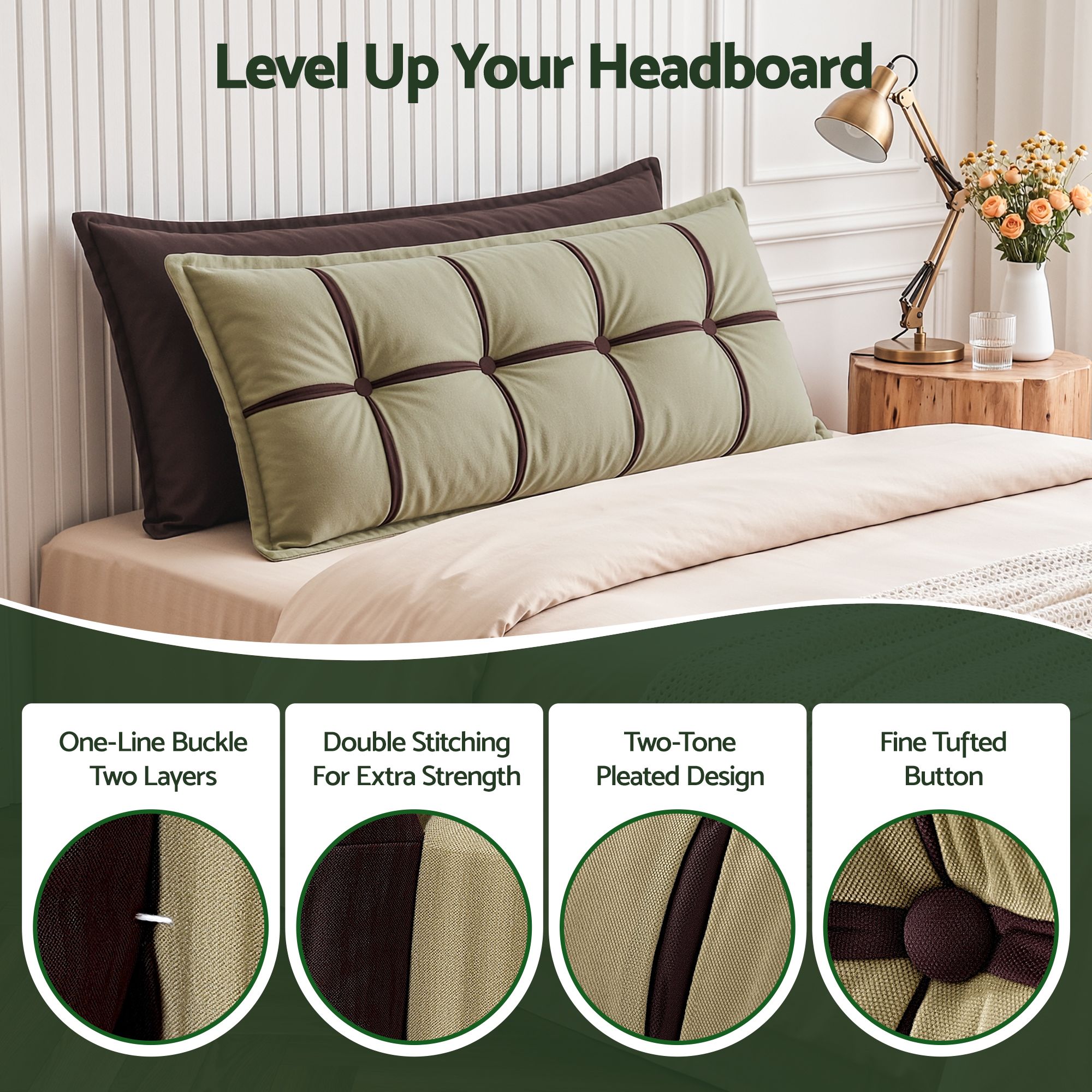 Giselle Bedding Headboard Pillow with Double-Layer Storage Wedge Reading Backrest with Adjustable Filling, Chenille Bed Rest Cushion for Daybed, Dorm, and RV โ image 3
