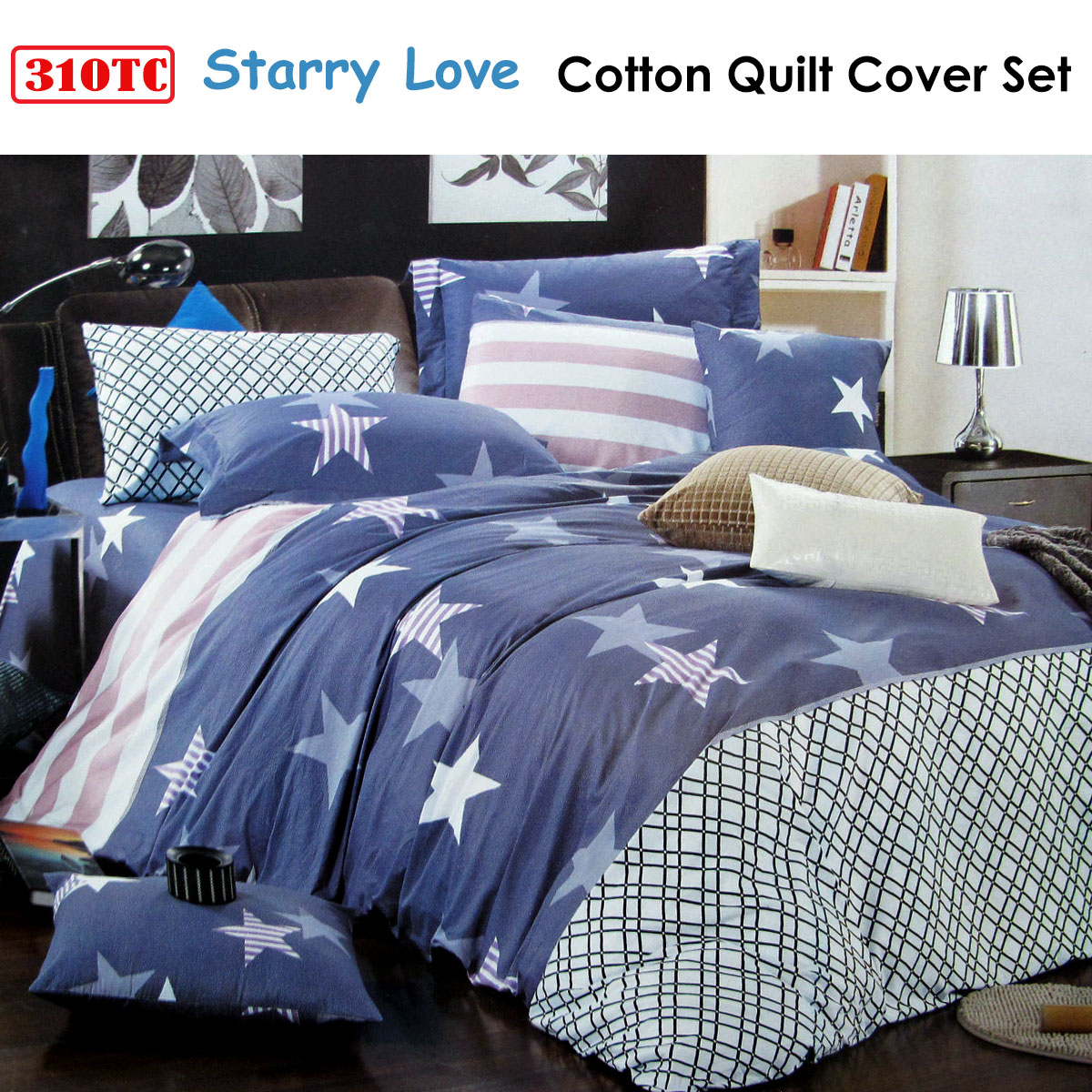 310TC Starry Love Cotton Printed Quilt Cover Set Single — image 2