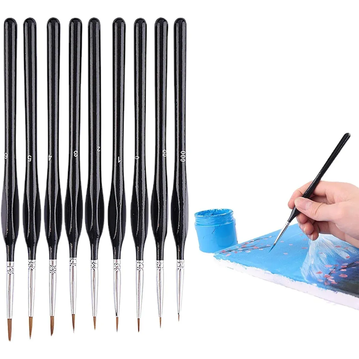 9PCS Fine Detail Paint Brush Set for Watercolour Gouache Acrylic Miniature Art — image 4