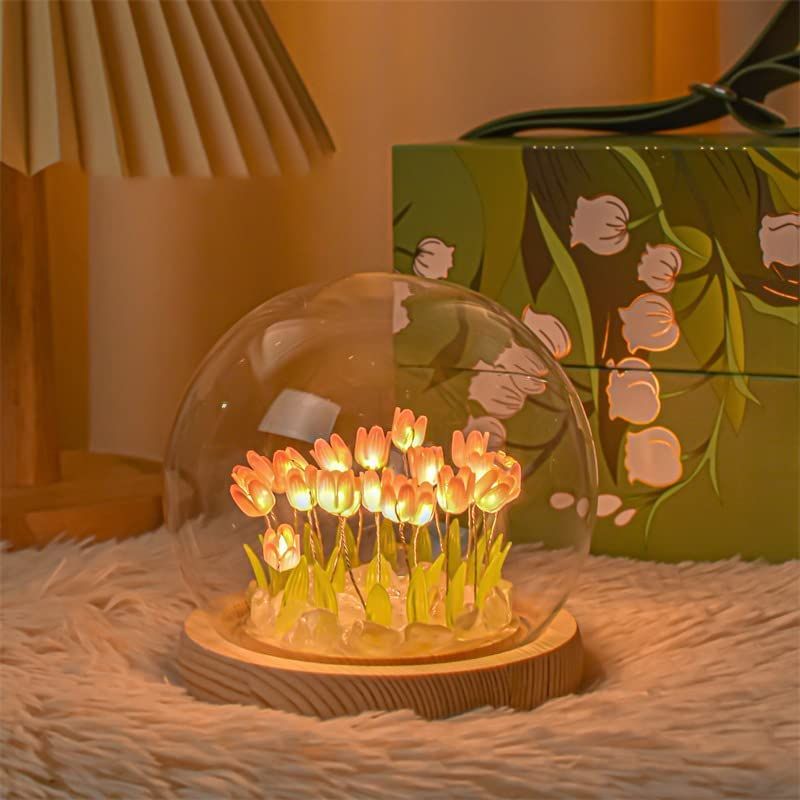 Tulip Night Light Handmade Tulip Decoration Bedroom Sleep Light Atmosphere Simulation Flower Birthday Gift for Friends, Girls, Family (13 Flowers)(10*10*10cm) — image 4