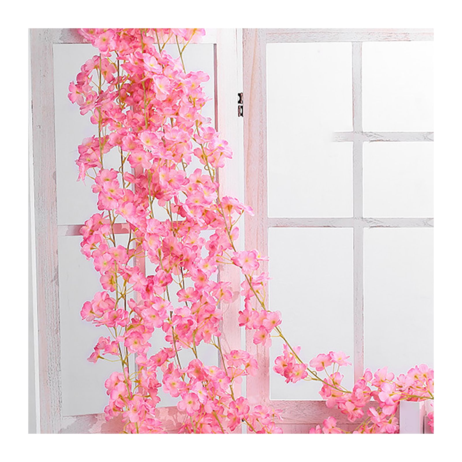 Artificial Flower Rattan Single 1.8m 135pcs Flowers Head Vivid Decorative Silk Plastic Hanging Fake Rattan for Decoration Deep Pink — image 4