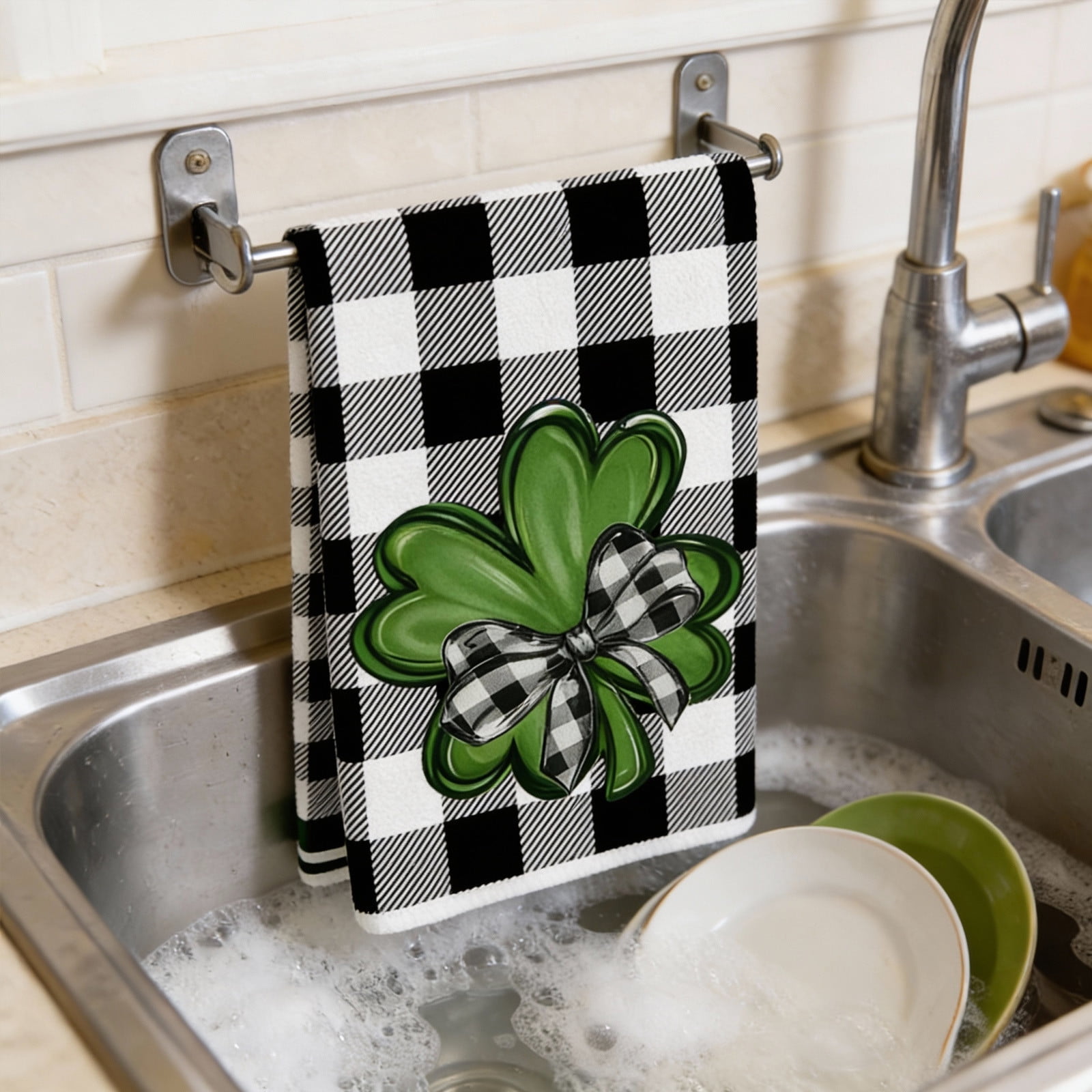 1 Piece Shamrock Kitchen Towel, St Patricks Day Decorative Dish Cloth for Kitchen Bathroom and Home, 15 x 24 in โ image 4