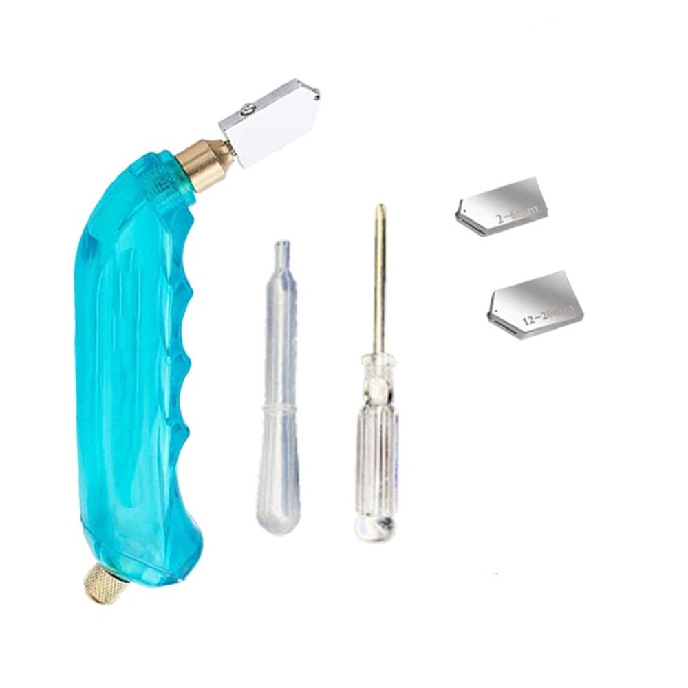5pcs Pistol Grip Oil Feed Glass Cutter Tungsten Carbide, Professional Stained Glass Cutting Tool with 2 Replaceable Head and Oil Reservoir- 2mm-12mm