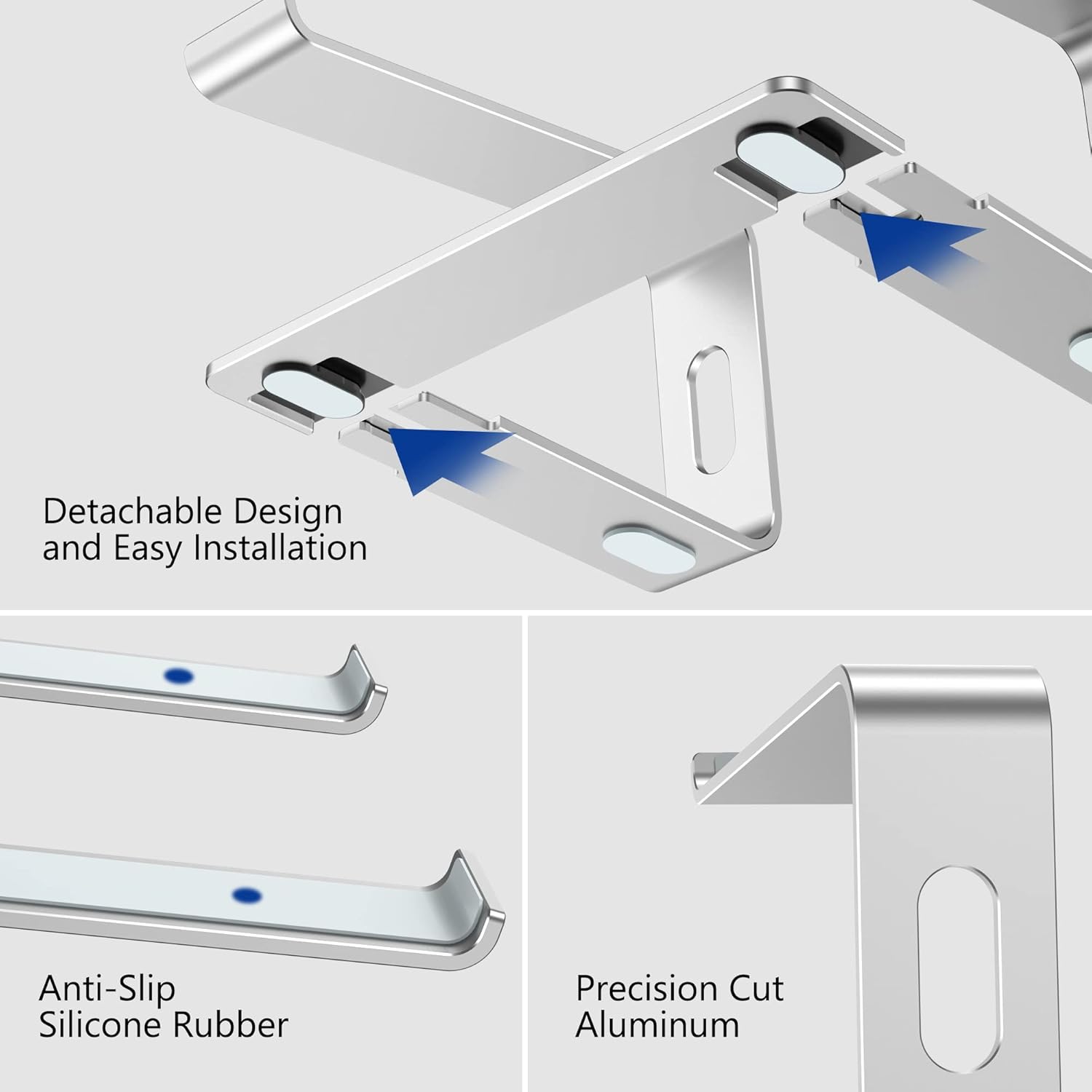 Adjustable Aluminium Laptop Stand, Portable Ergonomic Riser for 10 to 14 Inch Notebooks, Laptops and Tablets, Silver โ image 2