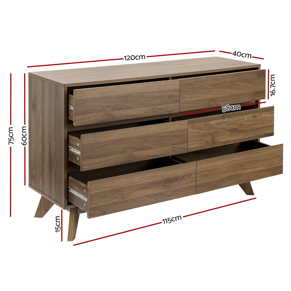 Artiss 6 Chest of Drawers - XAVI Walnut — image 4