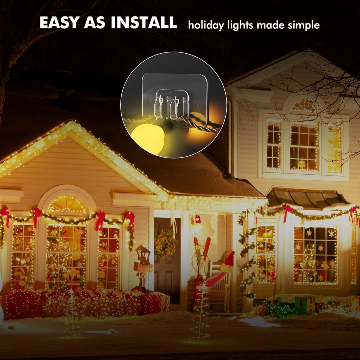 100 pieces Hooks for outdoor lighting - with adhesive strips - No damage, no tools, no holes, waterproof and UV-resistant - Perfect for Christmas and patio — image 5