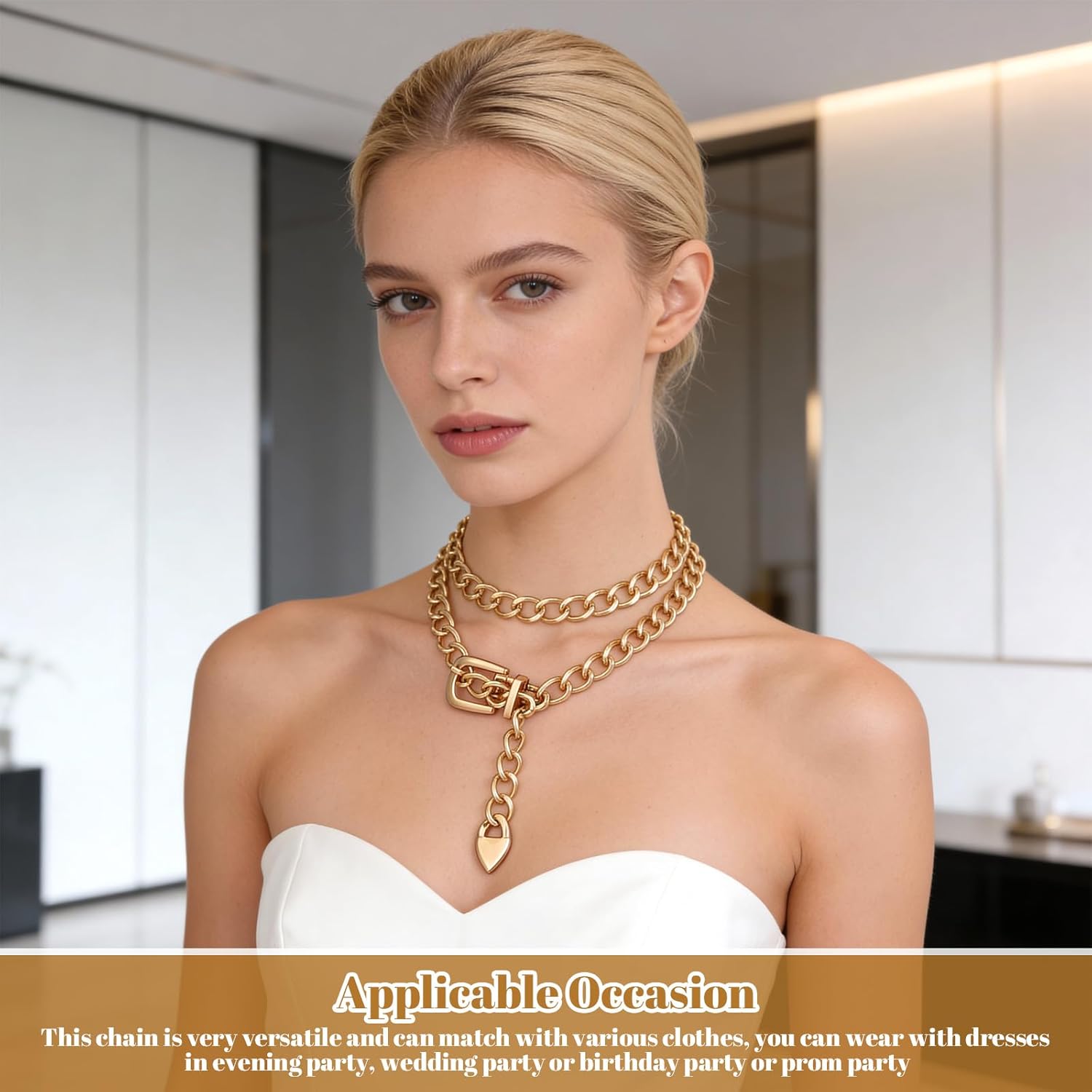 Gold Chain Belts for Women,Adjustable Gold Metal Belts for Women Trendy Waist Chain Belt for Dress & Jeans — image 3