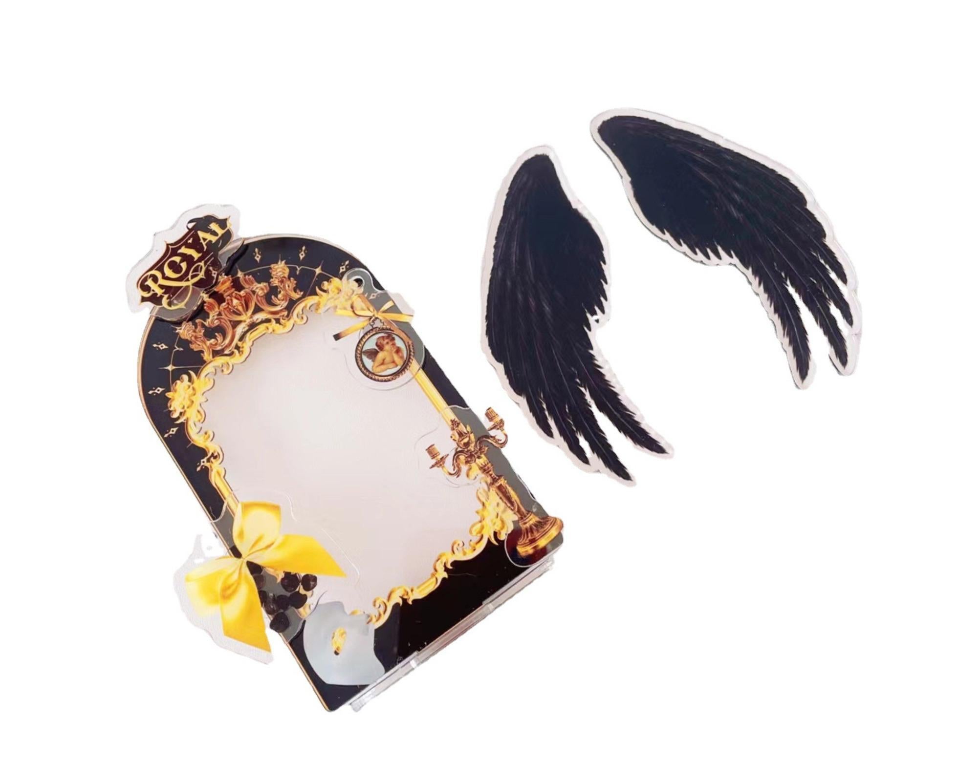 Acrylic Photo Frame Creative Devil Wings Replaceable Album Postcard DIY Storing Desktop Display White/Black 3 Inch Picture Holder Ornament Birthday Gift