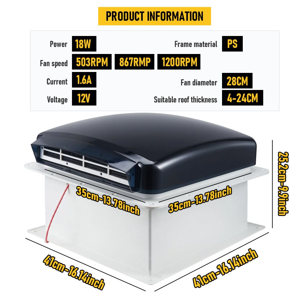 12V Caravan Roof Vent Fan with LED Light & Reversible Airflow โ Waterproof Rain-Proof Hatch Exhaust Fan with Screen for RV, Motorhome & Campervan โ image 2