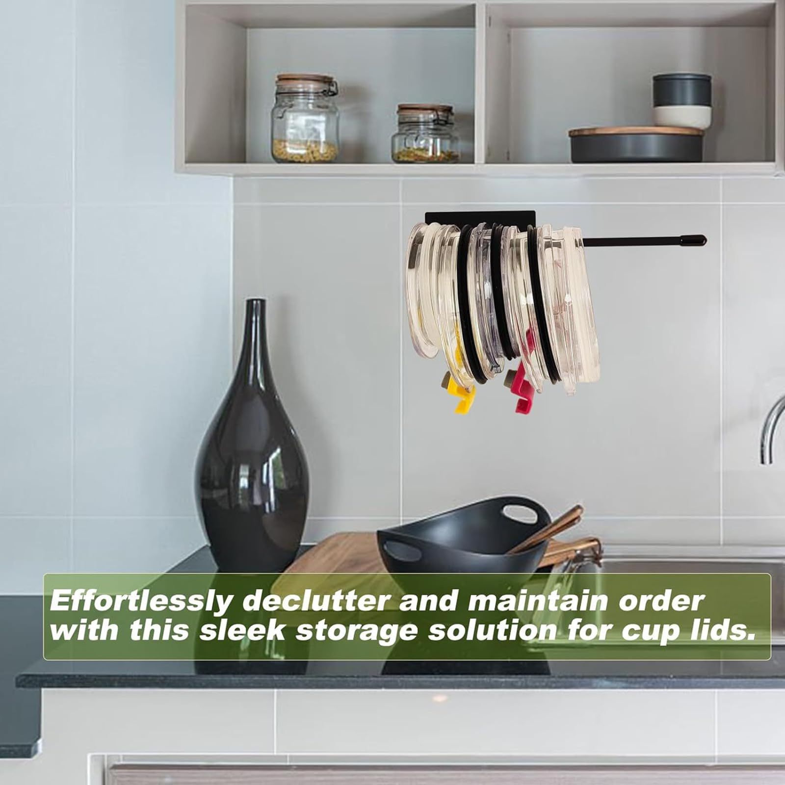 Horizontal Tumbler Lid Organizer Stainless Steel Tumbler Lid Holder Under Cabinet Wall Mounted Cup Lid Organizer Self Tumbler โ image 3