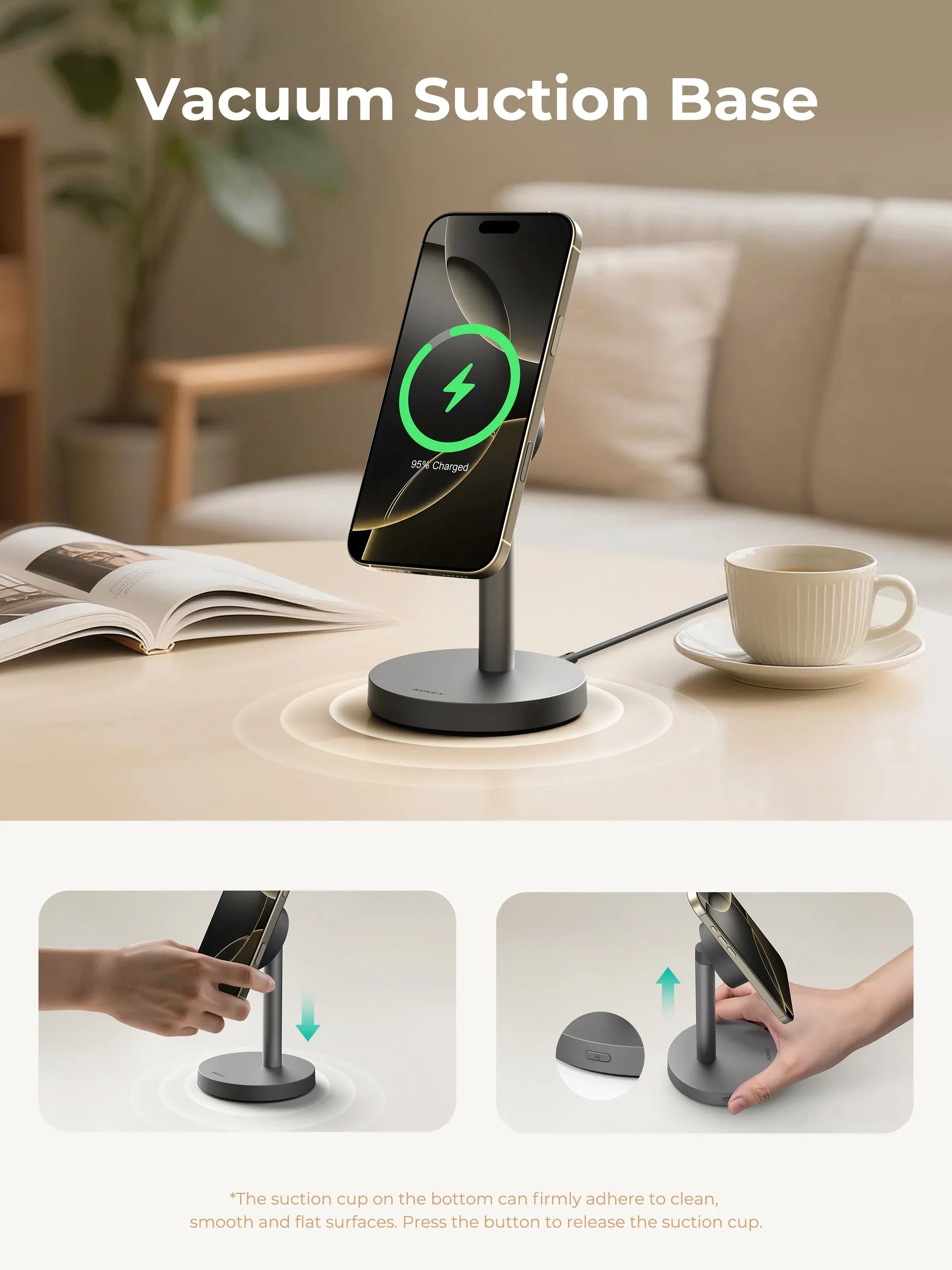 AUKEY MagFusion 1X Qi2.2 25W Fast Magnetic Wireless Charging Stand for iPhone, Samsung & Google Pixel – LC-MC111 — image 3