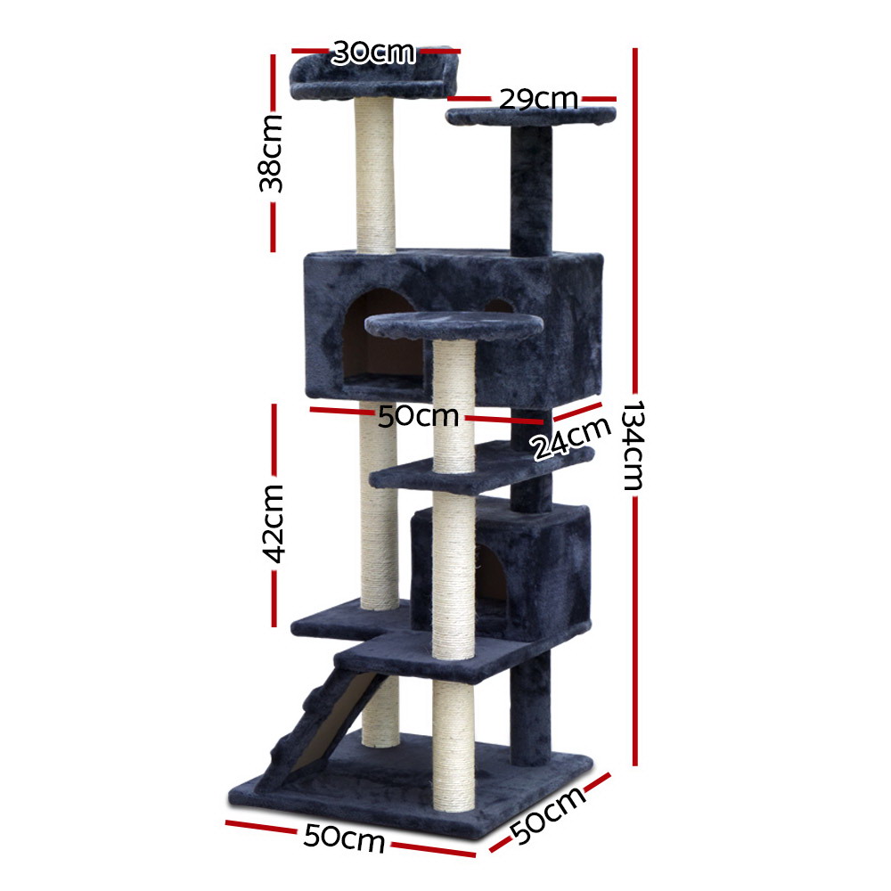 i.Pet Cat Tree 134cm Tower Scratching Post Scratcher Wood Condo House Bed Grey โ image 2