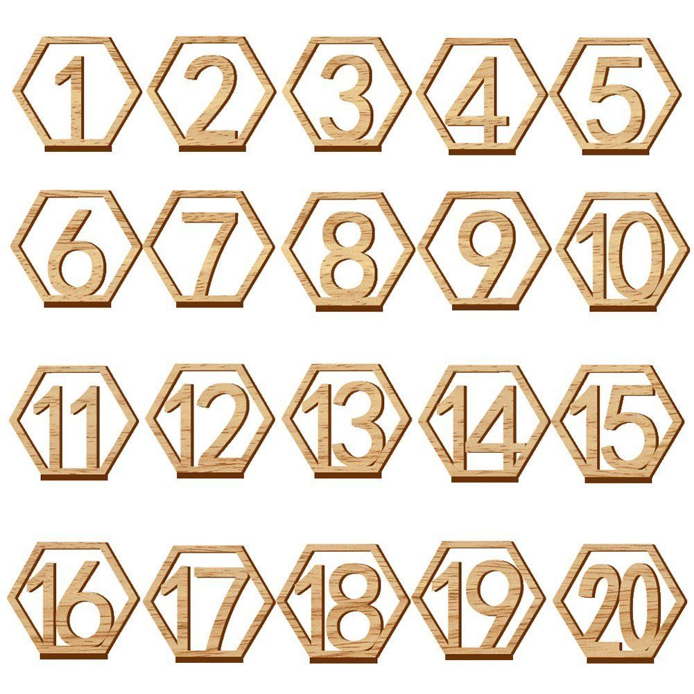 Wooden Table Numbers,Fashionclubs 1-20 Wedding Table Numbers with Holder Base,Hexagon Shape,Perfect for Wedding, Decoration