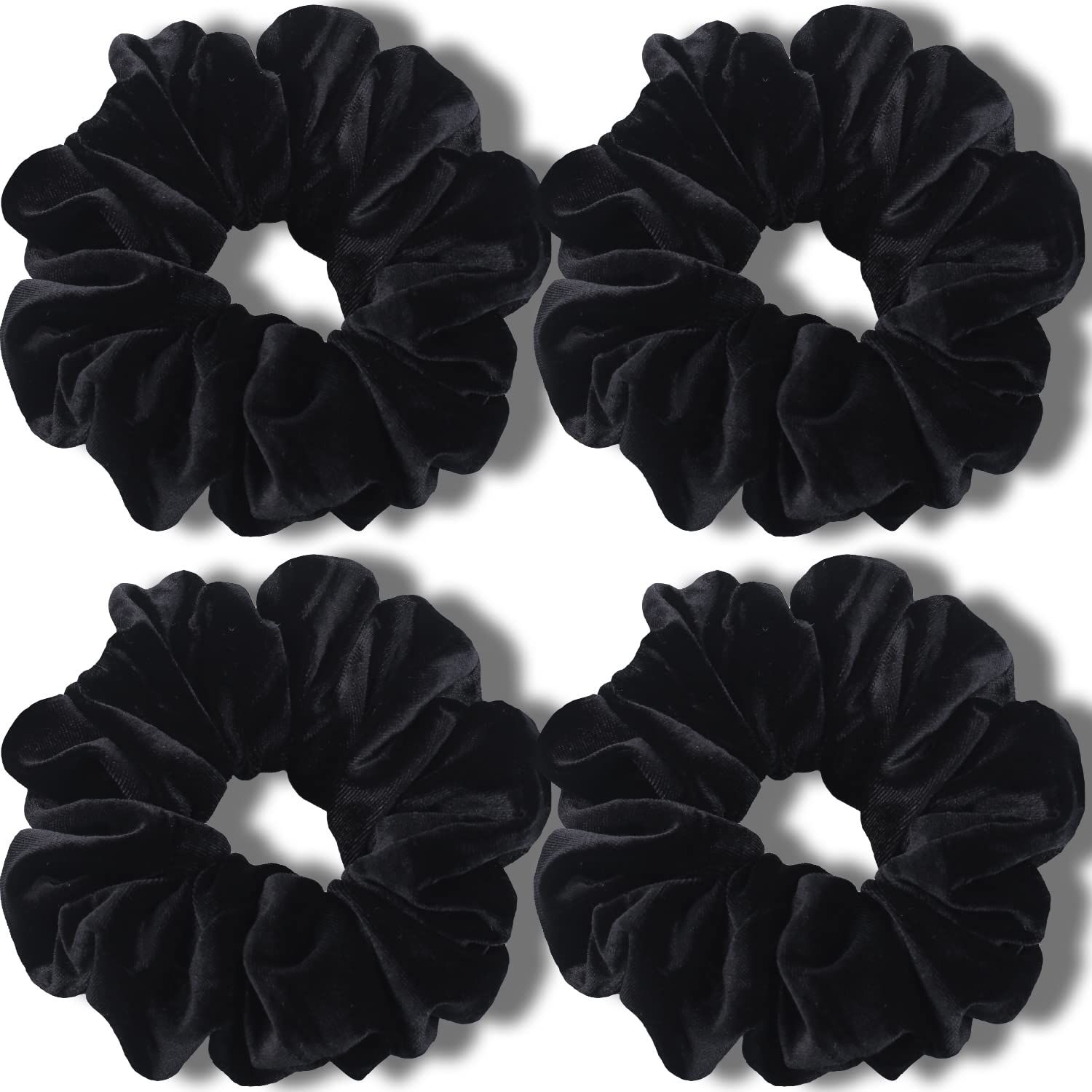 Extra Large Scrunchies or Women's Thick Hair, Premium Velvet Sot Jumbo Scrunchy, XL 6 inch Big Elastic Band Hair Accessories, 4 Pack, Black