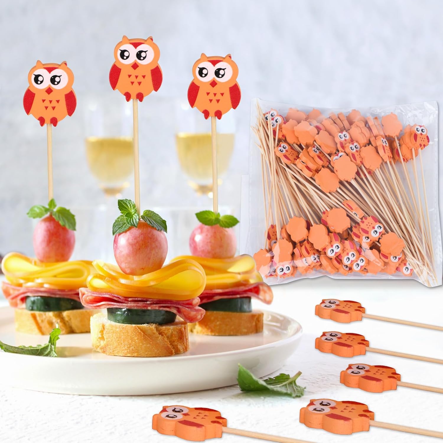 100 Pack Owl Toothpicks for Appetizers, 4.7 Inch Natural Bamboo Cocktail Picks for Cake Dessert Food Picks Wedding Birthday Party Decoration โ image 6