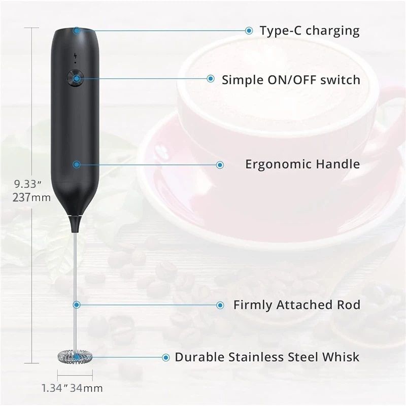 Rechargeable Milk Frother Handheld, Coffee Frother Wand Drink Mixer with Stainless Steel Whisk for Coffee, Cappuccino, Lattes, Frappe, Matcha and Hot โ image 5